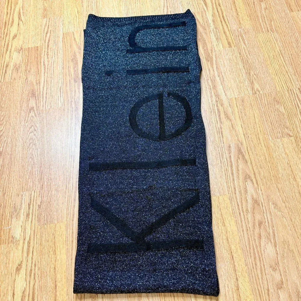 90’s Calvin Klein LOGO WOVEN scarf in black gold silver metallic knit embossed